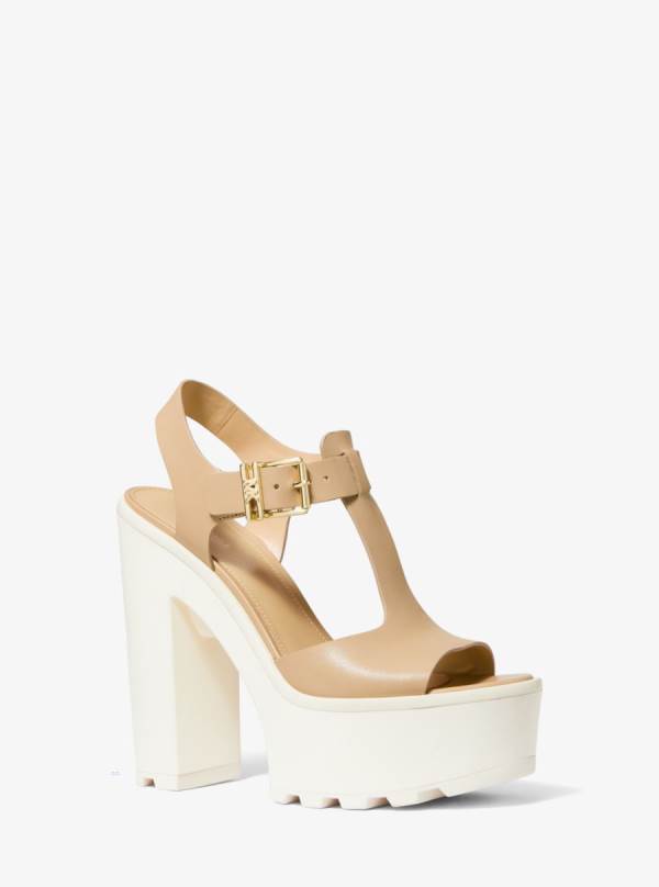 Damske Sandále Michael Kors Sinead Leather Platform Hnede - Topanky Michael Kors Slevy | QJKZA-6957
